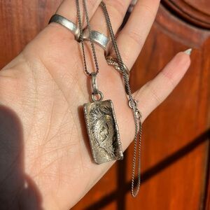Silver Rectangular Pisces Floral Pendant Necklace